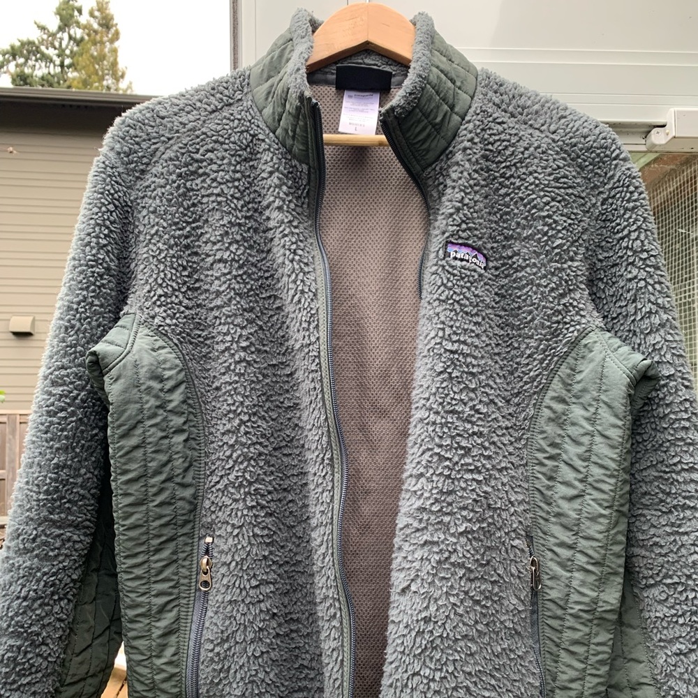 Patagonia Retro Fleece Zip Up Jacket Green Gray Vintage Large